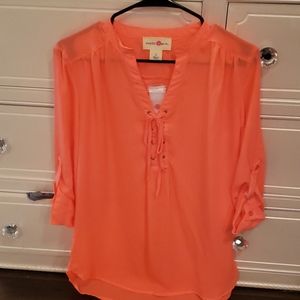 Neon Orange Sheer Blouse